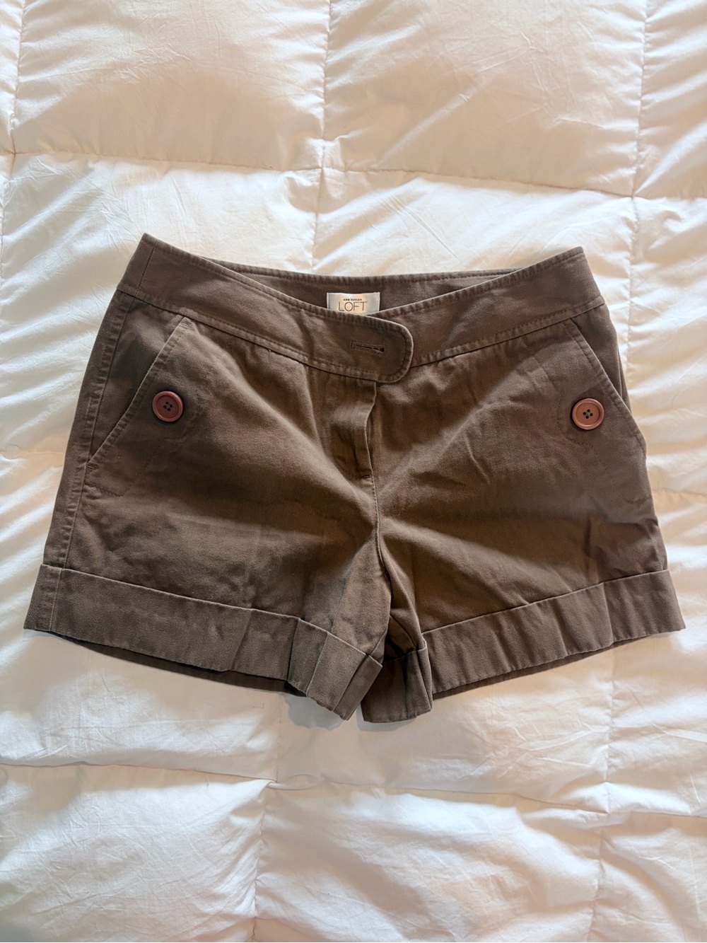 LOFT Brown Button-Pocket Cotton Blend Shorts